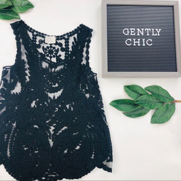 Silence+Noise Embroidery Black Tank-top Mesh Small - Picture 2 of 8